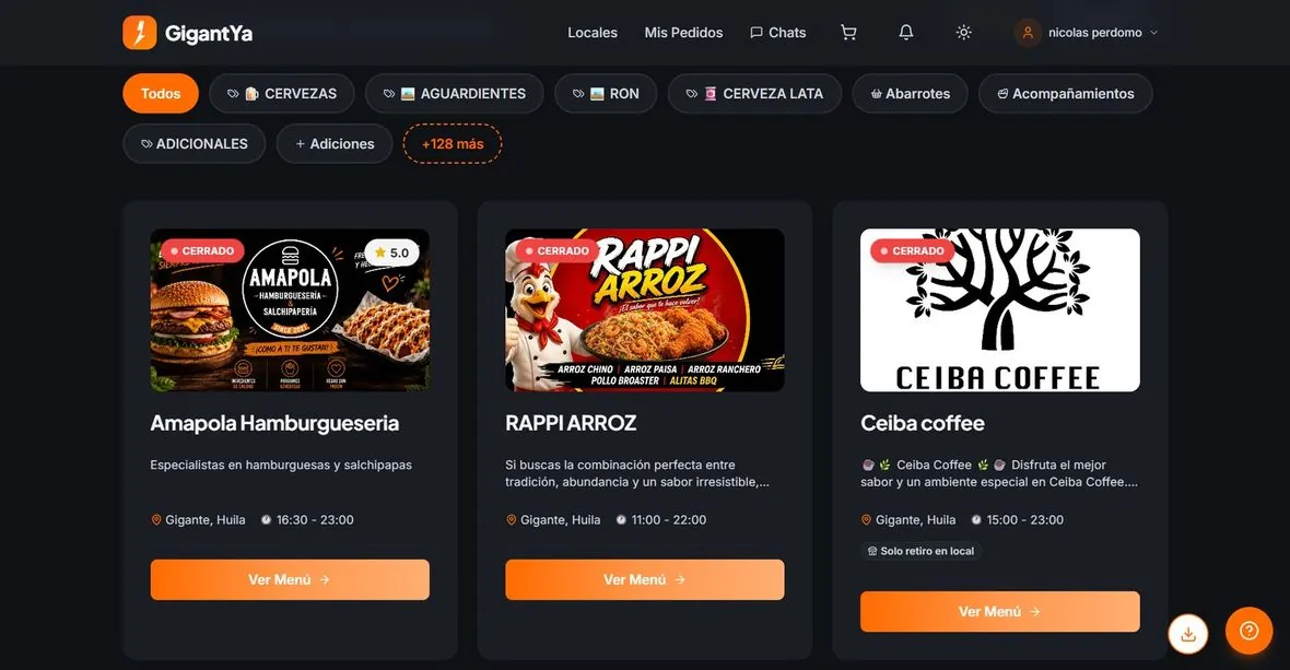 Listado de negocios en GigantYa